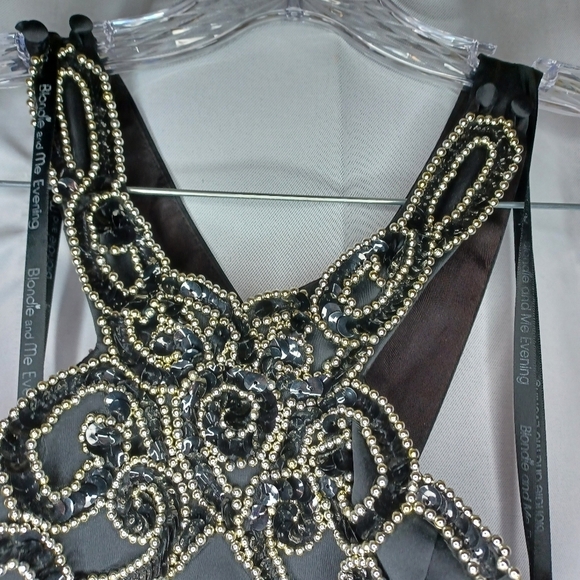 Blonde And Me Evening By Linda Bernell Elegant Black and Gold Beaded Dress - Picture 3 of 11